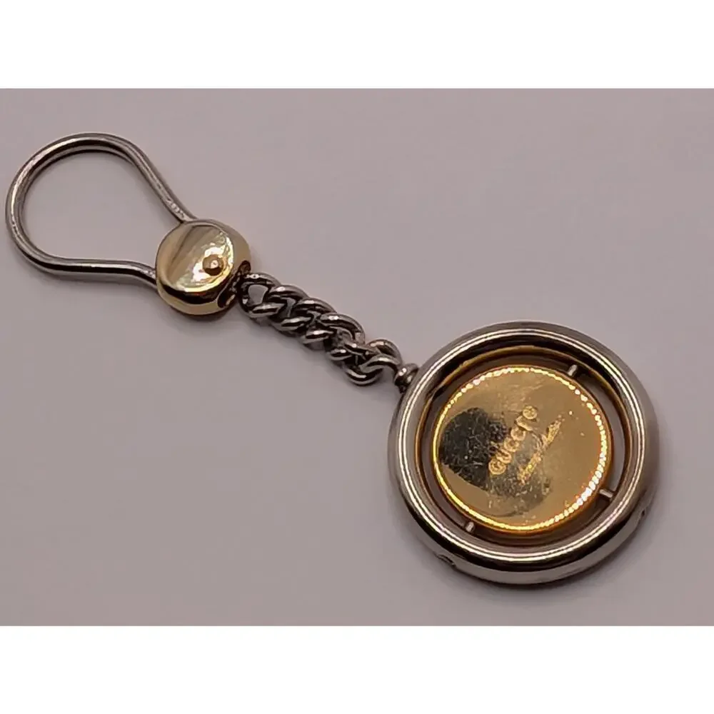 Vintage Gucci Round GG Enamel Keychain Two-Tone Green Red Made in Italy